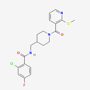 molecular formula C20H21ClFN3O2S B2401908 2-氯-4-氟-N-((1-(2-(甲硫基)烟酰基)哌啶-4-基)甲基)苯甲酰胺 CAS No. 1234972-19-0