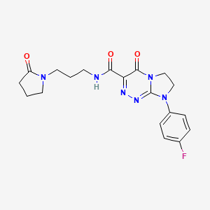 molecular formula C19H21FN6O3 B2401996 8-(4-fluorophenyl)-4-oxo-N-(3-(2-oxopyrrolidin-1-yl)propyl)-4,6,7,8-tetrahydroimidazo[2,1-c][1,2,4]triazine-3-carboxamide CAS No. 946280-99-5