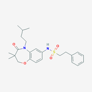 molecular formula C24H32N2O4S B2402001 N-(5-isopentyl-3,3-dimethyl-4-oxo-2,3,4,5-tetrahydrobenzo[b][1,4]oxazepin-7-yl)-2-phenylethanesulfonamide CAS No. 922134-19-8