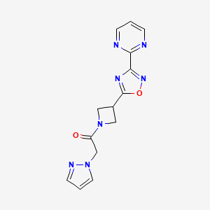 molecular formula C14H13N7O2 B2402002 2-(1H-pyrazol-1-yl)-1-(3-(3-(pyrimidin-2-yl)-1,2,4-oxadiazol-5-yl)azetidin-1-yl)ethanone CAS No. 1327316-31-3