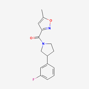 molecular formula C15H15FN2O2 B2402017 (3-(3-Fluorophenyl)pyrrolidin-1-yl)(5-methylisoxazol-3-yl)methanone CAS No. 2034511-76-5