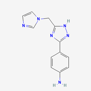 molecular formula C12H12N6 B2402028 4-(3-((1H-imidazol-1-yl)methyl)-1H-1,2,4-triazol-5-yl)aniline CAS No. 1215805-65-4