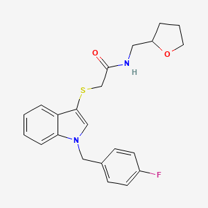 molecular formula C22H23FN2O2S B2402044 2-[1-[(4-fluorophenyl)methyl]indol-3-yl]sulfanyl-N-(oxolan-2-ylmethyl)acetamide CAS No. 862825-71-6
