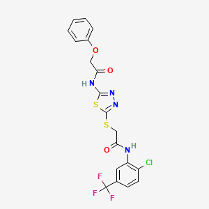 molecular formula C19H14ClF3N4O3S2 B2402059 N-(2-chloro-5-(trifluoromethyl)phenyl)-2-((5-(2-phenoxyacetamido)-1,3,4-thiadiazol-2-yl)thio)acetamide CAS No. 389073-90-9