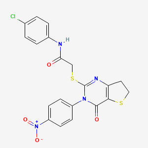 molecular formula C20H15ClN4O4S2 B2402074 N-(4-氯苯基)-2-[[3-(4-硝基苯基)-4-氧代-6,7-二氢噻吩并[3,2-d]嘧啶-2-基]硫烷基]乙酰胺 CAS No. 850916-05-1