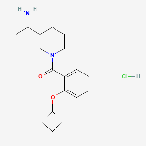 molecular formula C18H27ClN2O2 B2402096 [3-(1-Aminoethyl)piperidin-1-yl]-(2-cyclobutyloxyphenyl)methanone;hydrochloride CAS No. 1591563-11-9