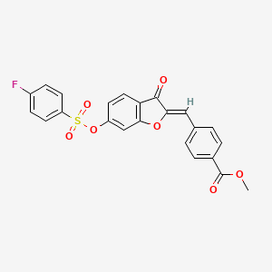 molecular formula C23H15FO7S B2402143 (Z)-methyl 4-((6-(((4-fluorophenyl)sulfonyl)oxy)-3-oxobenzofuran-2(3H)-ylidene)methyl)benzoate CAS No. 929505-69-1