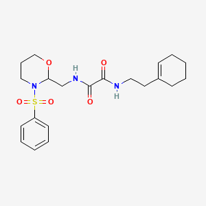 molecular formula C21H29N3O5S B2402160 N'-[[3-(benzenesulfonyl)-1,3-oxazinan-2-yl]methyl]-N-[2-(cyclohexen-1-yl)ethyl]oxamide CAS No. 872881-19-1