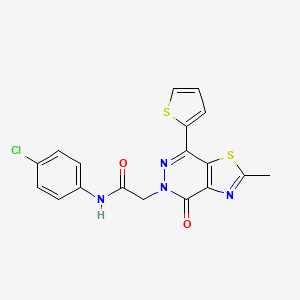 molecular formula C18H13ClN4O2S2 B2402181 N-(4-chlorophenyl)-2-(2-methyl-4-oxo-7-(thiophen-2-yl)thiazolo[4,5-d]pyridazin-5(4H)-yl)acetamide CAS No. 941880-89-3