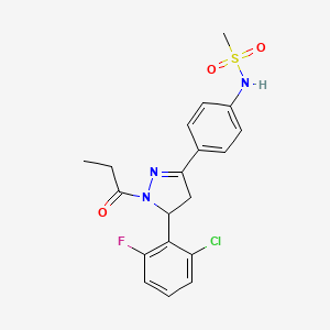 molecular formula C19H19ClFN3O3S B2402186 N-(4-(5-(2-chloro-6-fluorophenyl)-1-propionyl-4,5-dihydro-1H-pyrazol-3-yl)phenyl)methanesulfonamide CAS No. 838611-19-1