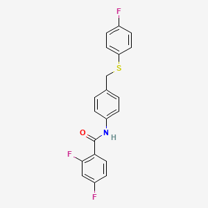 molecular formula C20H14F3NOS B2402190 2,4-difluoro-N-(4-{[(4-fluorophenyl)sulfanyl]methyl}phenyl)benzenecarboxamide CAS No. 338398-76-8