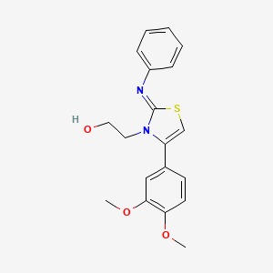 molecular formula C19H20N2O3S B2402200 (Z)-2-(4-(3,4-dimethoxyphenyl)-2-(phenylimino)thiazol-3(2H)-yl)ethanol CAS No. 915189-23-0