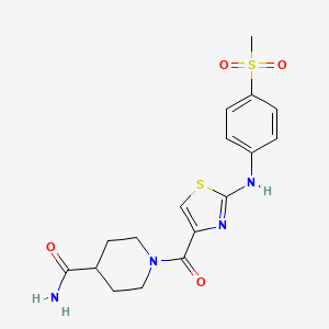 molecular formula C17H20N4O4S2 B2402209 1-(2-((4-(甲基磺酰)苯基)氨基)噻唑-4-羰基)哌啶-4-甲酰胺 CAS No. 1172375-57-3