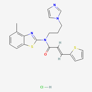 molecular formula C21H21ClN4OS2 B2402235 (E)-N-(3-(1H-咪唑-1-基)丙基)-N-(4-甲基苯并[d]噻唑-2-基)-3-(噻吩-2-基)丙烯酰胺盐酸盐 CAS No. 1217226-48-6