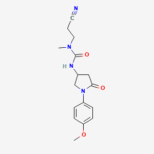 molecular formula C16H20N4O3 B2402266 1-(2-氰乙基)-3-(1-(4-甲氧苯基)-5-氧代吡咯烷-3-基)-1-甲基脲 CAS No. 877640-27-2