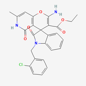 molecular formula C26H22ClN3O5 B2402273 2'-氨基-1-(2-氯苄基)-7'-甲基-2,5'-二氧代-5',6'-二氢螺[吲哚啉-3,4'-吡喃[3,2-c]吡啶]-3'-羧酸乙酯 CAS No. 886174-45-4
