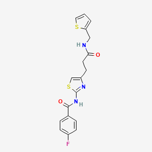 4-fluoro-N-(4-(3-oxo-3-((thiophen-2-ylmethyl)amino)propyl)thiazol-2-yl)benzamide