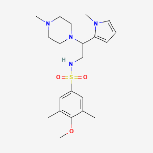 molecular formula C21H32N4O3S B2402300 4-methoxy-3,5-dimethyl-N-(2-(1-methyl-1H-pyrrol-2-yl)-2-(4-methylpiperazin-1-yl)ethyl)benzenesulfonamide CAS No. 1049349-17-8