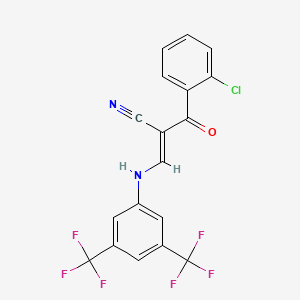 molecular formula C18H9ClF6N2O B2402310 (E)-3-[3,5-bis(trifluoromethyl)anilino]-2-(2-chlorobenzoyl)prop-2-enenitrile CAS No. 1024915-24-9