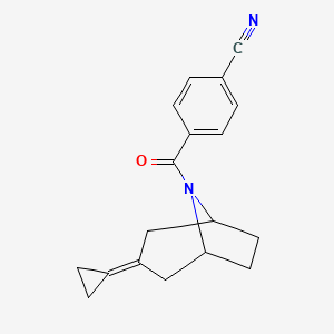 molecular formula C18H18N2O B2402325 4-{3-Cyclopropylidene-8-azabicyclo[3.2.1]octane-8-carbonyl}benzonitrile CAS No. 2176201-00-4