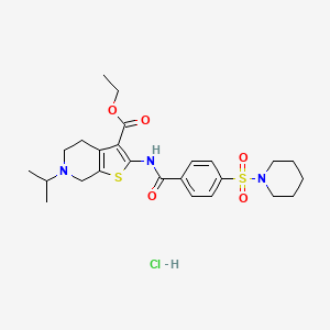 molecular formula C25H34ClN3O5S2 B2402330 Ethyl 6-isopropyl-2-(4-(piperidin-1-ylsulfonyl)benzamido)-4,5,6,7-tetrahydrothieno[2,3-c]pyridine-3-carboxylate hydrochloride CAS No. 1216911-61-3