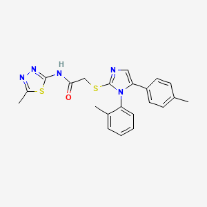 molecular formula C22H21N5OS2 B2402362 N-(5-methyl-1,3,4-thiadiazol-2-yl)-2-((1-(o-tolyl)-5-(p-tolyl)-1H-imidazol-2-yl)thio)acetamide CAS No. 1207043-67-1