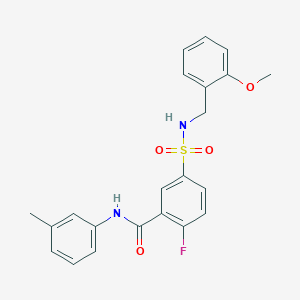 molecular formula C22H21FN2O4S B2402368 2-fluoro-5-(N-(2-methoxybenzyl)sulfamoyl)-N-(m-tolyl)benzamide CAS No. 451501-16-9