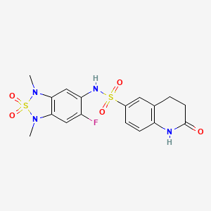 molecular formula C17H17FN4O5S2 B2402370 N-(6-fluoro-1,3-dimethyl-2,2-dioxido-1,3-dihydrobenzo[c][1,2,5]thiadiazol-5-yl)-2-oxo-1,2,3,4-tetrahydroquinoline-6-sulfonamide CAS No. 2034262-81-0