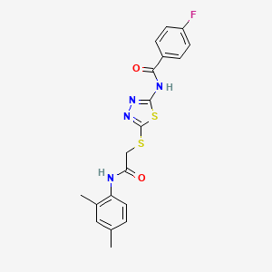 molecular formula C19H17FN4O2S2 B2402373 N-[5-[2-(2,4-dimethylanilino)-2-oxoethyl]sulfanyl-1,3,4-thiadiazol-2-yl]-4-fluorobenzamide CAS No. 392295-80-6