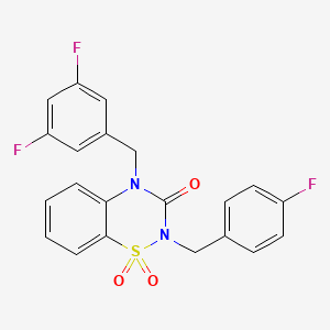 molecular formula C21H15F3N2O3S B2402380 4-(3,5-difluorobenzyl)-2-(4-fluorobenzyl)-2H-1,2,4-benzothiadiazin-3(4H)-one 1,1-dioxide CAS No. 1031957-50-2