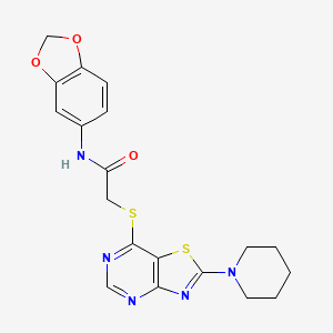 N-(benzo[d][1,3]dioxol-5-yl)-2-((2-(piperidin-1-yl)thiazolo[4,5-d]pyrimidin-7-yl)thio)acetamide