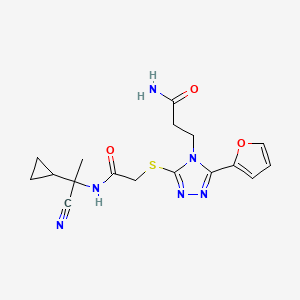 molecular formula C17H20N6O3S B2402402 3-[3-[2-[(1-Cyano-1-cyclopropylethyl)amino]-2-oxoethyl]sulfanyl-5-(furan-2-yl)-1,2,4-triazol-4-yl]propanamide CAS No. 2361779-62-4