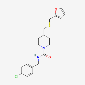 molecular formula C19H23ClN2O2S B2402406 N-(4-chlorobenzyl)-4-(((furan-2-ylmethyl)thio)methyl)piperidine-1-carboxamide CAS No. 1396632-57-7
