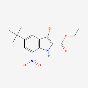 molecular formula C15H17BrN2O4 B2402430 ethyl 3-bromo-5-(tert-butyl)-7-nitro-1H-indole-2-carboxylate CAS No. 2411637-52-8