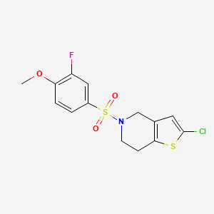 molecular formula C14H13ClFNO3S2 B2402451 2-Chloro-5-((3-fluoro-4-methoxyphenyl)sulfonyl)-4,5,6,7-tetrahydrothieno[3,2-c]pyridine CAS No. 2034224-74-1
