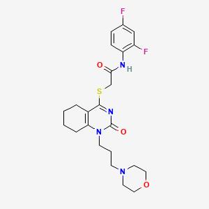 N-(2,4-difluorophenyl)-2-((1-(3-morpholinopropyl)-2-oxo-1,2,5,6,7,8-hexahydroquinazolin-4-yl)thio)acetamide
