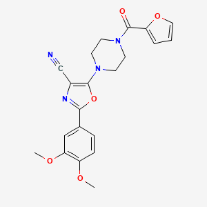 molecular formula C21H20N4O5 B2402471 2-(3,4-二甲氧基苯基)-5-(4-(呋喃-2-羰基)哌嗪-1-基)恶唑-4-腈 CAS No. 903196-85-0