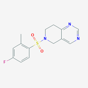 molecular formula C14H14FN3O2S B2402483 6-((4-Fluoro-2-methylphenyl)sulfonyl)-5,6,7,8-tetrahydropyrido[4,3-d]pyrimidine CAS No. 1797712-88-9