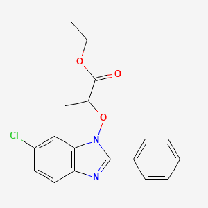 molecular formula C18H17ClN2O3 B2402518 ethyl 2-[(6-chloro-2-phenyl-1H-1,3-benzimidazol-1-yl)oxy]propanoate CAS No. 282523-39-1