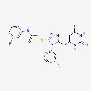 molecular formula C22H19FN6O3S B2402526 2-((5-((2,6-dioxo-1,2,3,6-tetrahydropyrimidin-4-yl)methyl)-4-(m-tolyl)-4H-1,2,4-triazol-3-yl)thio)-N-(3-fluorophenyl)acetamide CAS No. 852047-55-3