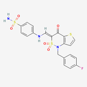 molecular formula C20H16FN3O5S3 B2402542 (Z)-4-(((1-(4-fluorobenzyl)-2,2-dioxido-4-oxo-1H-thieno[3,2-c][1,2]thiazin-3(4H)-ylidene)methyl)amino)benzenesulfonamide CAS No. 894684-82-3
