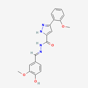 molecular formula C19H18N4O4 B2402584 (E)-N'-(4-hydroxy-3-methoxybenzylidene)-3-(2-methoxyphenyl)-1H-pyrazole-5-carbohydrazide CAS No. 1285635-95-1