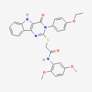 molecular formula C28H26N4O5S B2402608 N-(2,5-dimethoxyphenyl)-2-((3-(4-ethoxyphenyl)-4-oxo-4,5-dihydro-3H-pyrimido[5,4-b]indol-2-yl)thio)acetamide CAS No. 536710-21-1