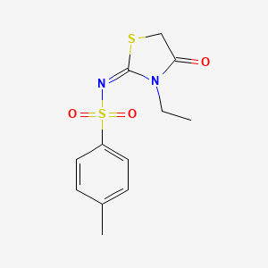 molecular formula C12H14N2O3S2 B2402614 (E)-N-(3-ethyl-4-oxothiazolidin-2-ylidene)-4-methylbenzenesulfonamide CAS No. 5303-93-5