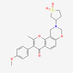 molecular formula C23H23NO6S B2402638 9-(1,1-dioxidotetrahydrothiophen-3-yl)-3-(4-methoxyphenyl)-2-methyl-9,10-dihydrochromeno[8,7-e][1,3]oxazin-4(8H)-one CAS No. 951963-40-9