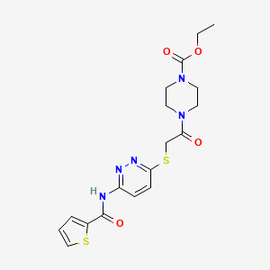 molecular formula C18H21N5O4S2 B2402649 4-(2-((6-(噻吩-2-甲酰胺)哒嗪-3-基)硫代)乙酰)哌嗪-1-甲酸乙酯 CAS No. 1021107-46-9