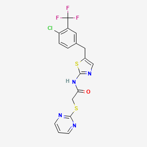 N-(5-(4-chloro-3-(trifluoromethyl)benzyl)thiazol-2-yl)-2-(pyrimidin-2-ylthio)acetamide
