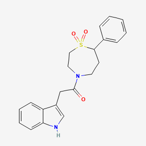 molecular formula C21H22N2O3S B2402715 1-(1,1-dioxido-7-phenyl-1,4-thiazepan-4-yl)-2-(1H-indol-3-yl)ethanone CAS No. 2034461-07-7