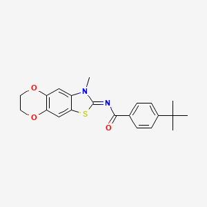 molecular formula C21H22N2O3S B2402719 (E)-4-(tert-butyl)-N-(3-methyl-6,7-dihydro-[1,4]dioxino[2',3':4,5]benzo[1,2-d]thiazol-2(3H)-ylidene)benzamide CAS No. 1005705-50-9