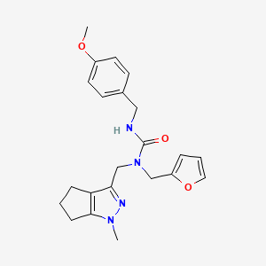 molecular formula C22H26N4O3 B2402724 1-(Furan-2-ylmethyl)-3-(4-methoxybenzyl)-1-((1-methyl-1,4,5,6-tetrahydrocyclopenta[c]pyrazol-3-yl)methyl)urea CAS No. 1795213-01-2
